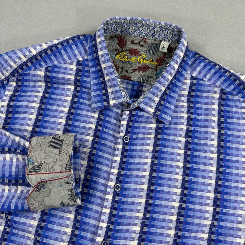 Robert Graham Shirt Mens 3XL Blue Button Down Geometric Long Sleeve Flip Cuff